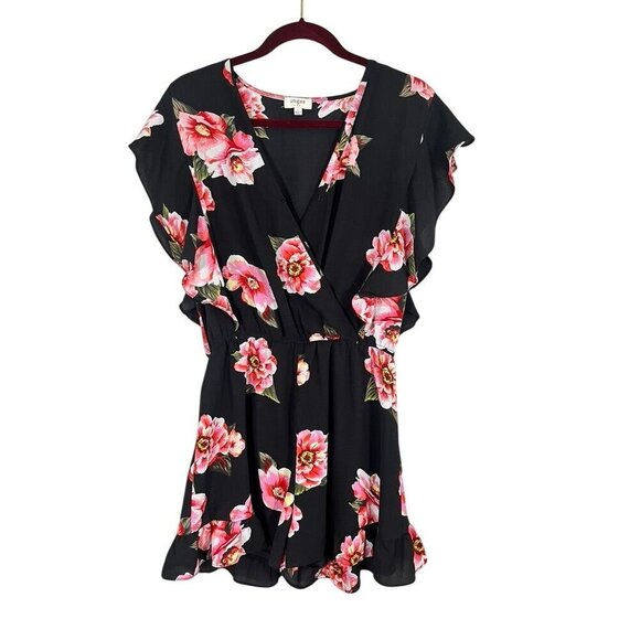 Umgee Pants - Retro Floral Romper Black L Boho Western Feminine Country Chic Ruffle Colorful